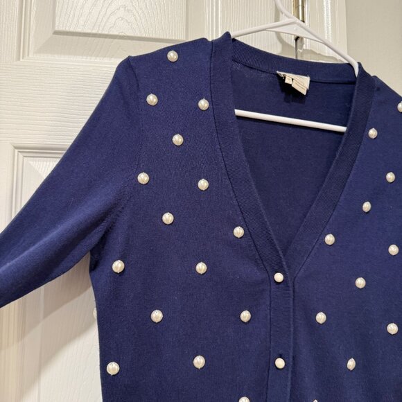 Kate Spade Navy Blue Pearl Cardigan Size Medium - Picture 4 of 5